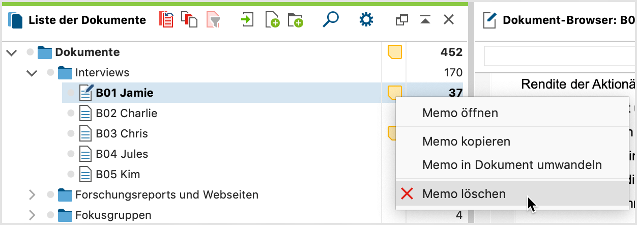 Memo an Ort und Stelle löschen per Rechtsklick auf das Memosymbol Memo an Ort und Stelle löschen per Rechtsklick auf das Memosymbol