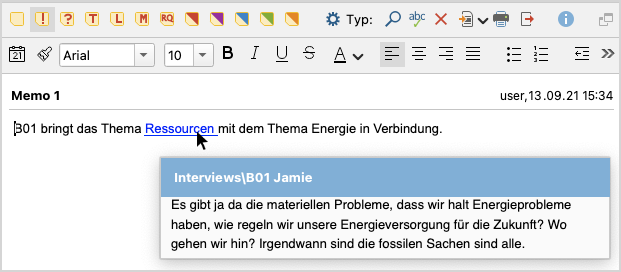 Vorschau eines verknüpften Textsegments am Link Vorschau eines verknüpften Textsegments am Link