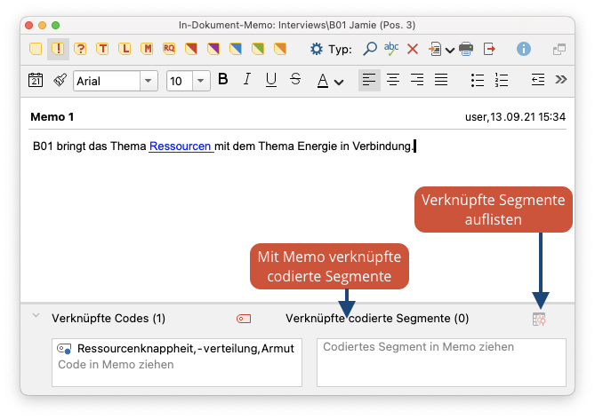 Codiertes Segment mit einem Memo verknüpfen Codiertes Segment mit einem Memo verknüpfen