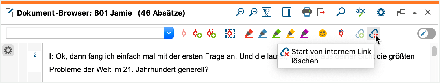 Internen Link setzen abbrechen per Symbol in der Codierleiste Internen Link setzen abbrechen per Symbol in der Codierleiste