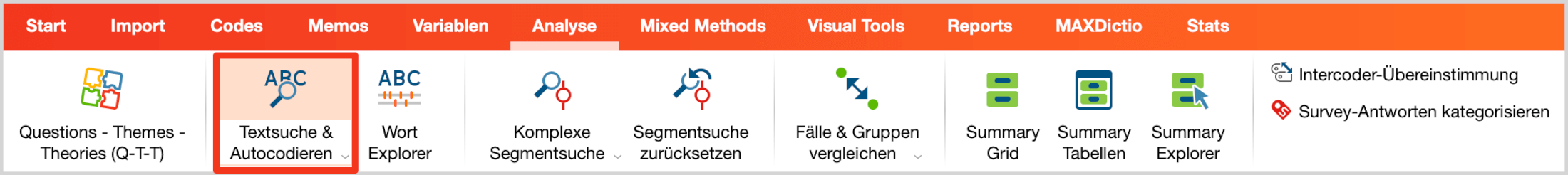 Textsuche über den Tab „Analyse“ aufrufen Textsuche über den Tab „Analyse“ aufrufen