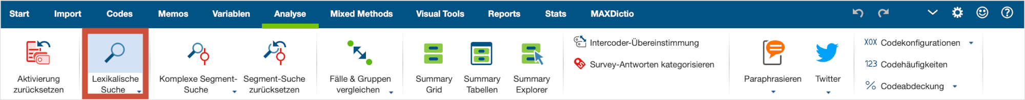 Lexikalische Suche über den Tab „Analyse“ aufrufen Lexikalische Suche über den Tab „Analyse“ aufrufen