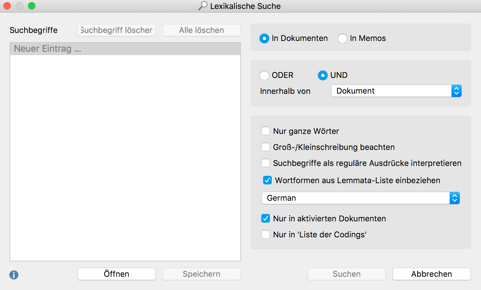 Das Dialogfenster für die lexikalische Suche Das Dialogfenster für die lexikalische Suche