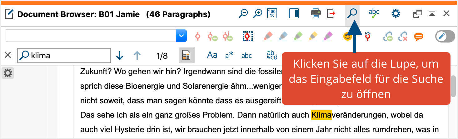 Textsuche im „Dokument-Browser“ Textsuche im „Dokument-Browser“