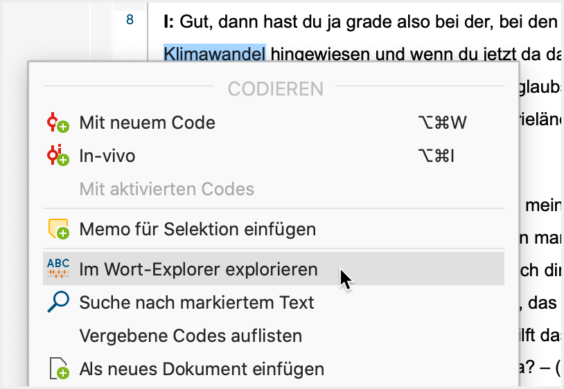 Wort-Explorer per Kontextmenü aus dem Dokument-Browser starten Wort-Explorer per Kontextmenü aus dem Dokument-Browser starten