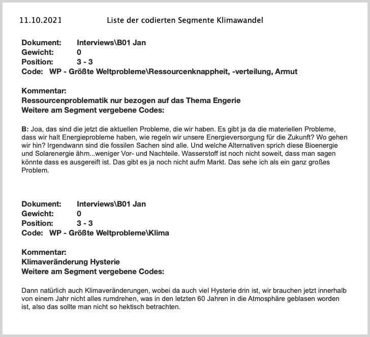 Ausdruck der „Liste der codierten Segmente“ (Auszug) Ausdruck der „Liste der codierten Segmente“ (Auszug)
