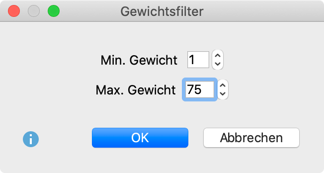 Grenzwerte für den Gewichtsfilter festlegen Grenzwerte für den Gewichtsfilter festlegen