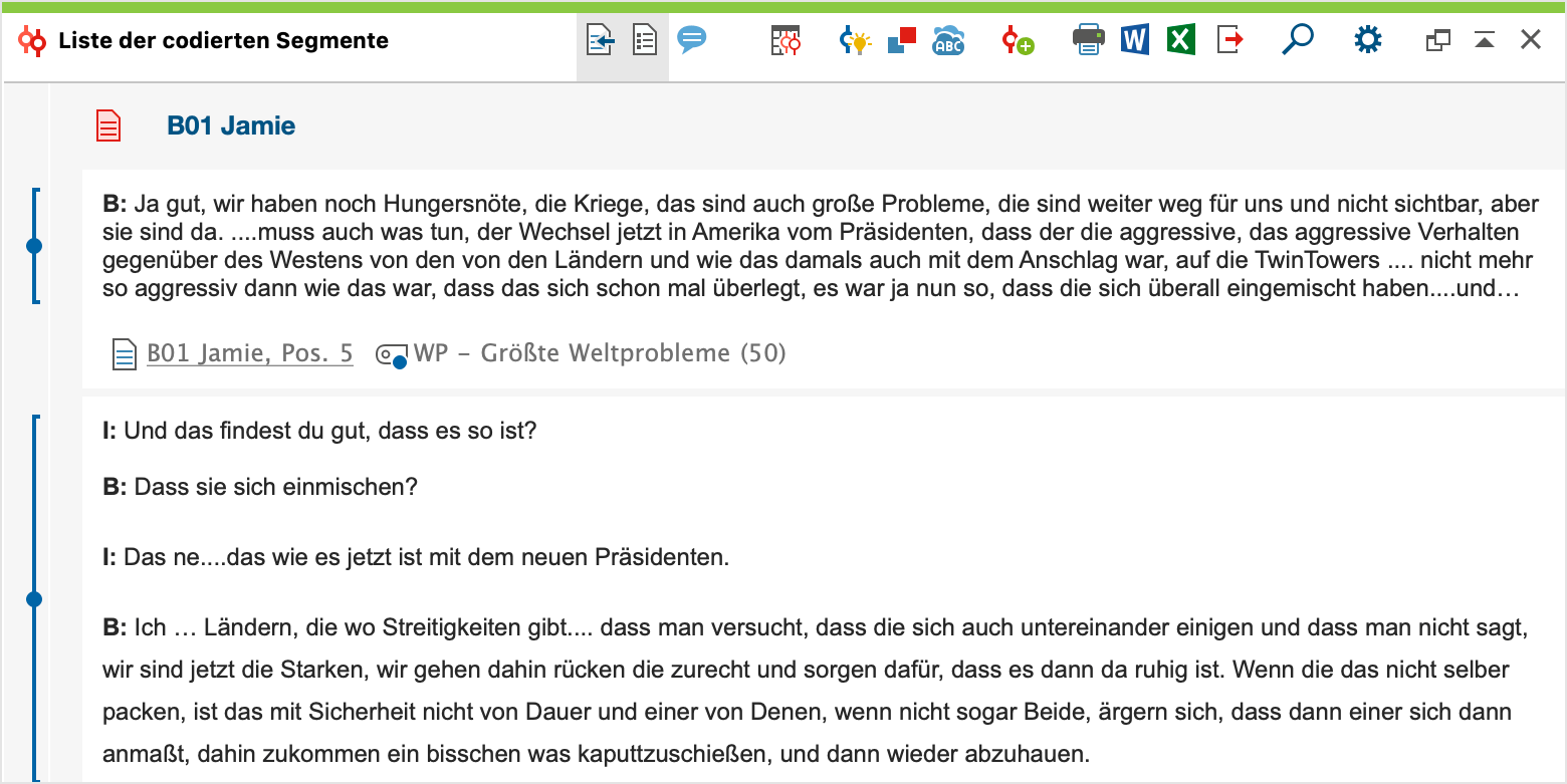 Entsprechend der Aktivierungen gefundene codierte Segmente („Codings“) Entsprechend der Aktivierungen gefundene codierte Segmente („Codings“)