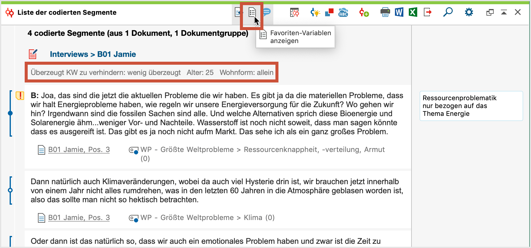 Variablen-Informationen in der „Liste der codierten Segmente“ einblenden Variablen-Informationen in der „Liste der codierten Segmente“ einblenden