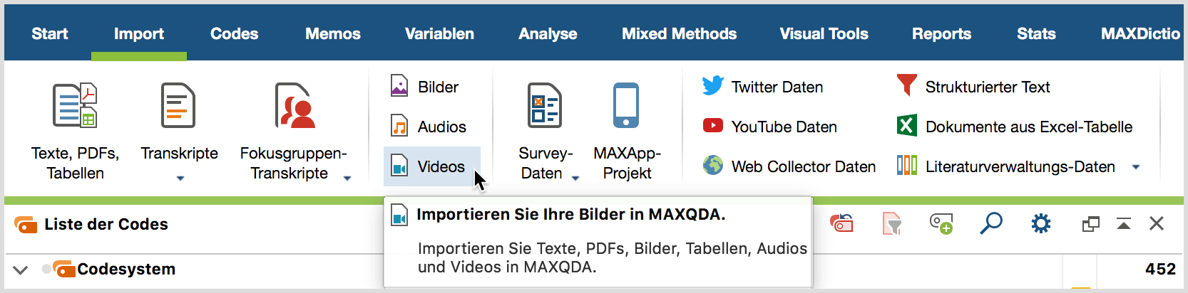 Datenimport starten über den Tab „Import“ Datenimport starten über den Tab „Import“