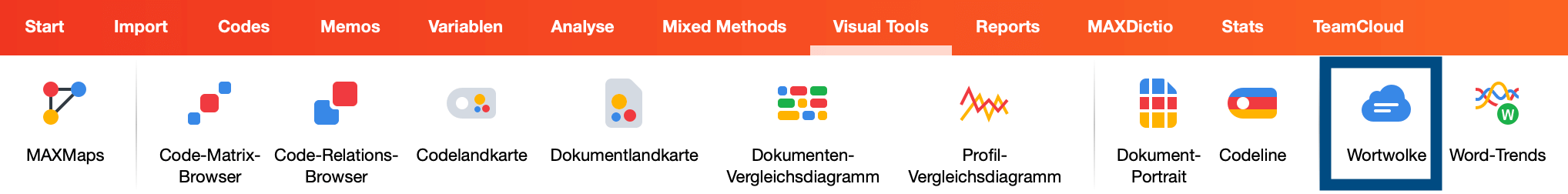 Wortwolken im Tab „Visual Tools“ aufrufen Wortwolken im Tab „Visual Tools“ aufrufen
