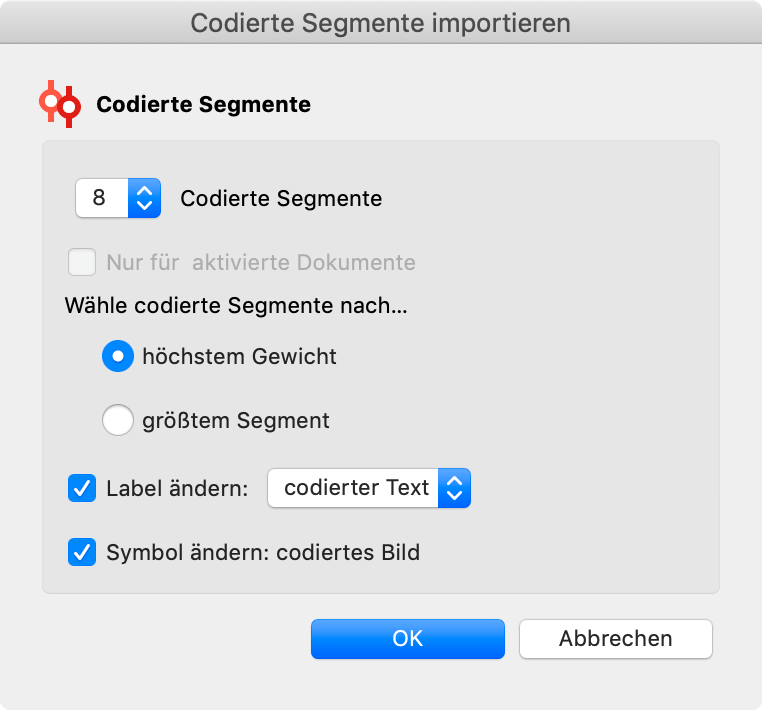 Für einen Code importierte Segmente Für einen Code importierte Segmente