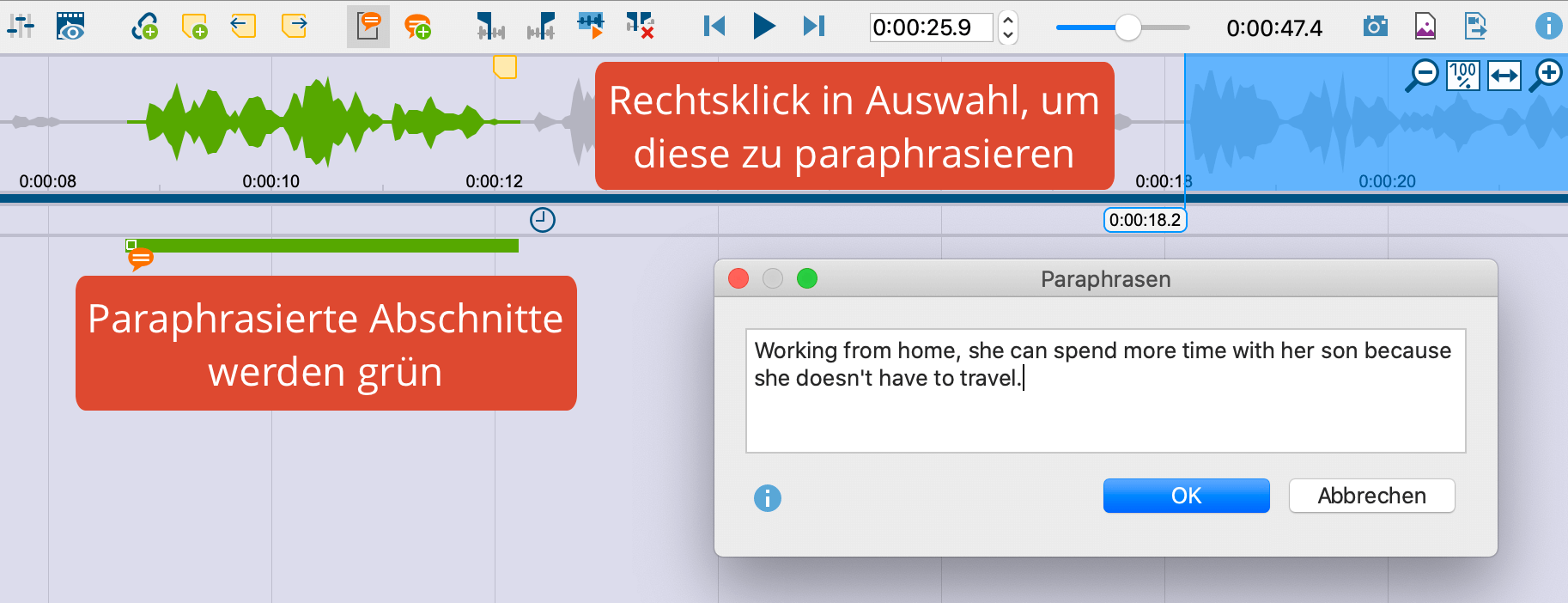 Paraphrase für markiertes Segment schreiben Paraphrase für markiertes Segment schreiben