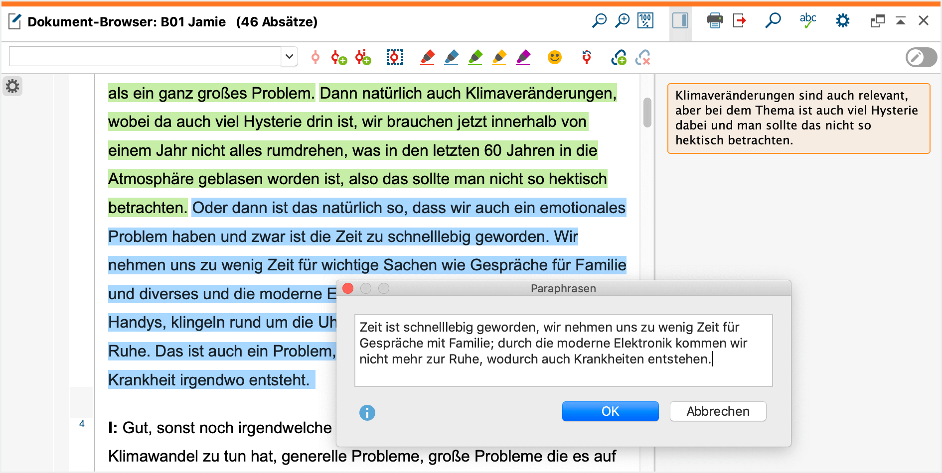 Fenster zur Eingabe der Paraphrase Fenster zur Eingabe der Paraphrase