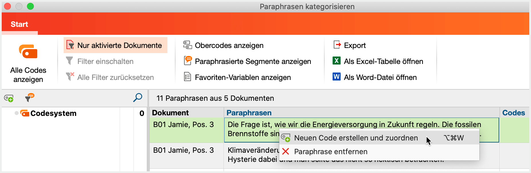 Funktion aus dem Kontextmenü einer Paraphrase aufrufen Funktion aus dem Kontextmenü einer Paraphrase aufrufen