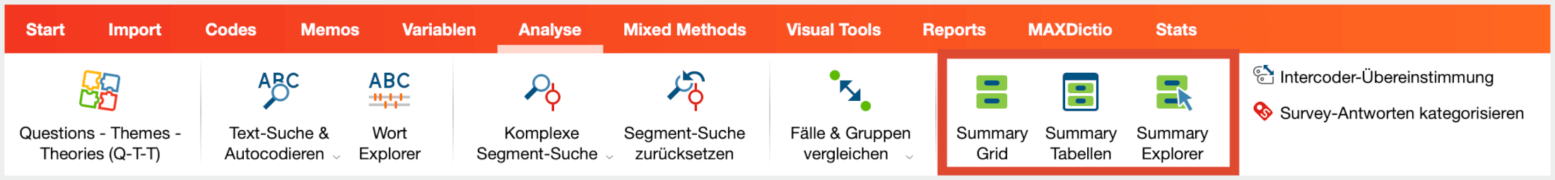 Summary-Funktionen auf dem Tab „Analyse“ Summary-Funktionen auf dem Tab „Analyse“