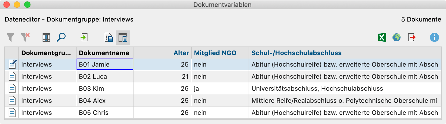 Dateneditor (Dokumentvariablen) Dateneditor (Dokumentvariablen)
