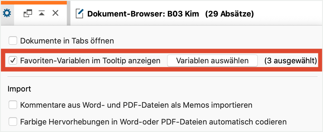 Lokale Einstellungen im Fenster „Liste der Dokumente“ öffnen Lokale Einstellungen im Fenster „Liste der Dokumente“ öffnen