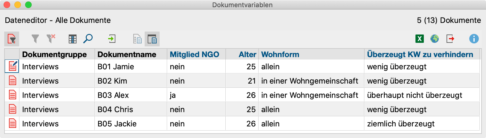 Dateneditor (Dokumentvariablen) Dateneditor (Dokumentvariablen)