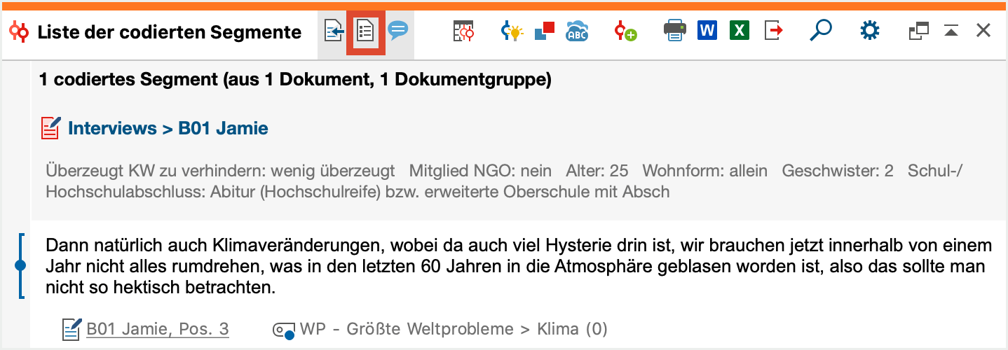Anzeige der Variablenwerte in der „Liste der codierten Segmente“ Anzeige der Variablenwerte in der „Liste der codierten Segmente“