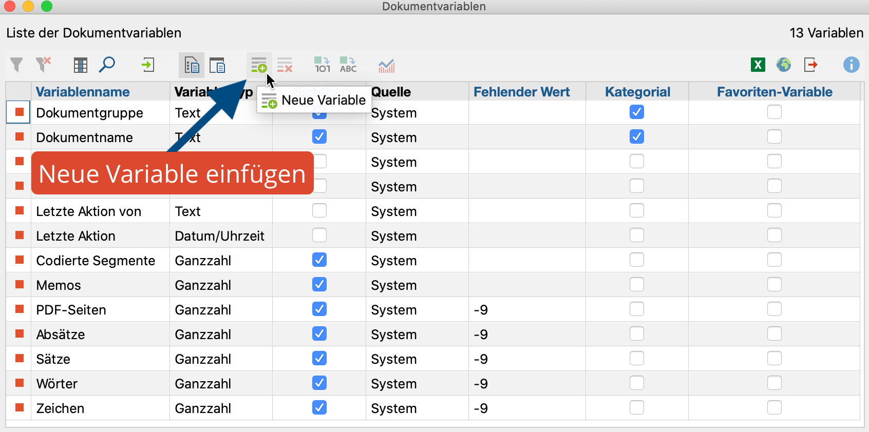 Neue Variable per Quickbutton einfügen Neue Variable per Quickbutton einfügen