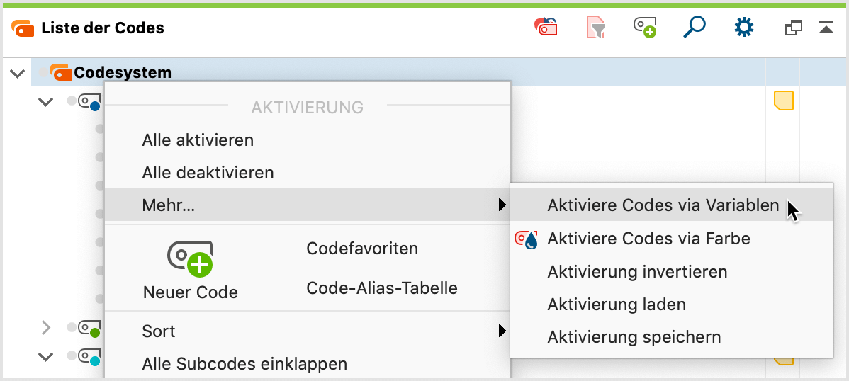 „Logische Aktivierung“ für die Codes aufrufen „Logische Aktivierung“ für die Codes aufrufen