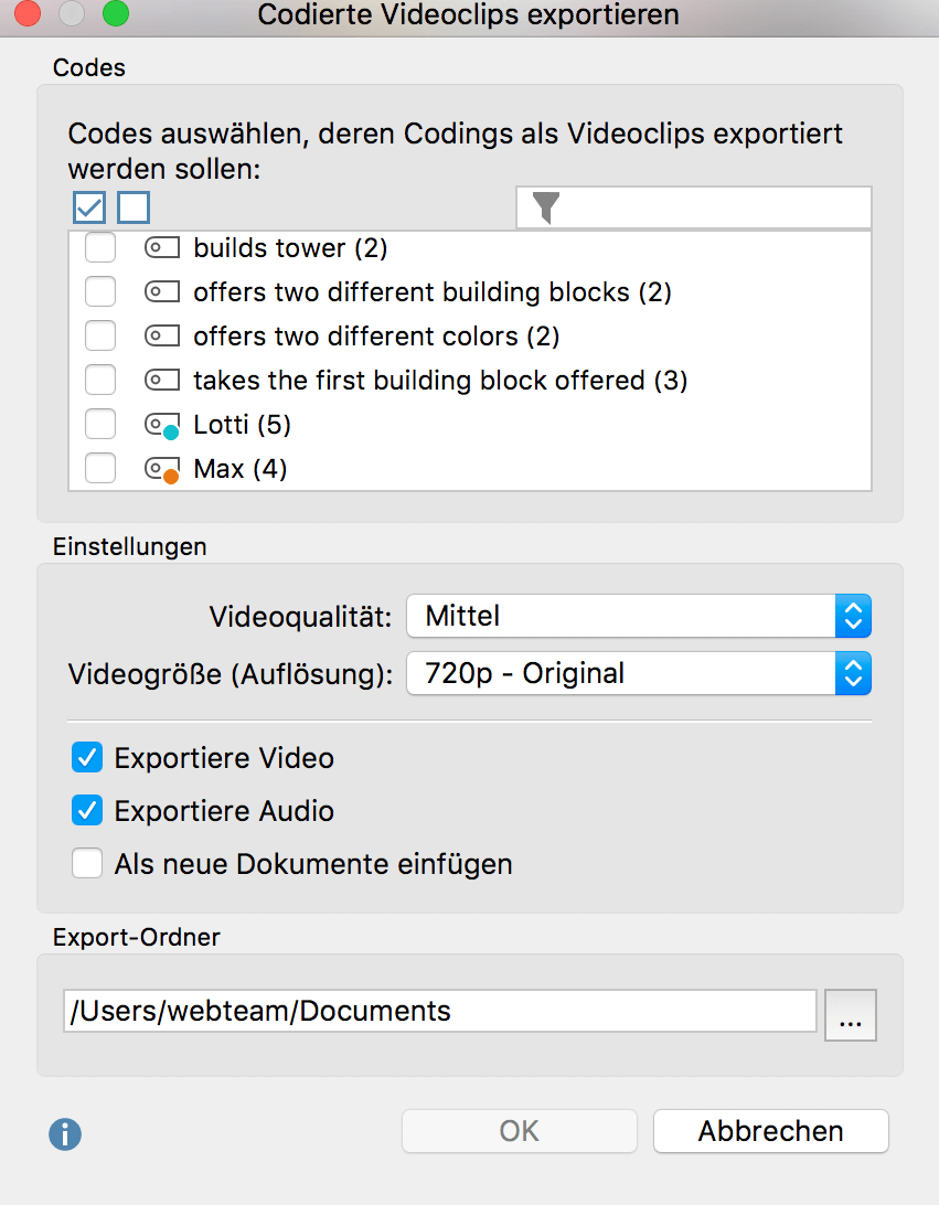Dialog für den Export bereits codierter Videoclips Dialog für den Export bereits codierter Videoclips
