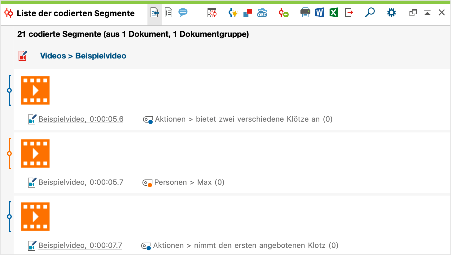 Audio- und Videoclips in der „Liste der codierten Segmente“ Audio- und Videoclips in der „Liste der codierten Segmente“