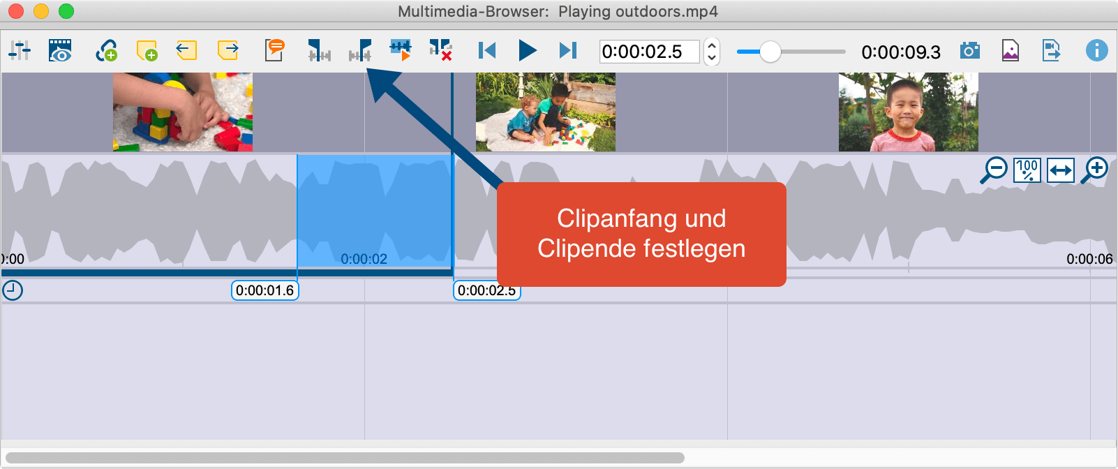 Clipgrenzen auf aktuelle Abspielposition festlegen Clipgrenzen auf aktuelle Abspielposition festlegen