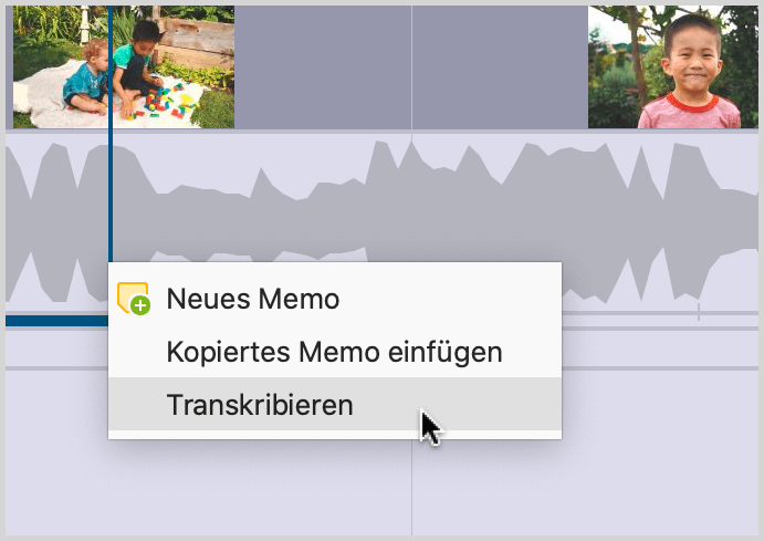 Transkription eines markierten Videoclips starten Transkription eines markierten Videoclips starten
