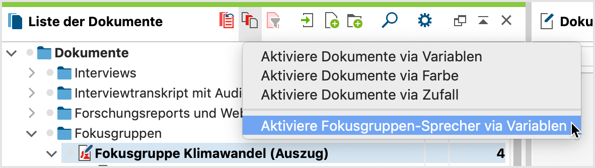 Aktiviere Sprecher*innen einer Fokusgruppe via Variablenwerte Aktiviere Sprecher*innen einer Fokusgruppe via Variablenwerte