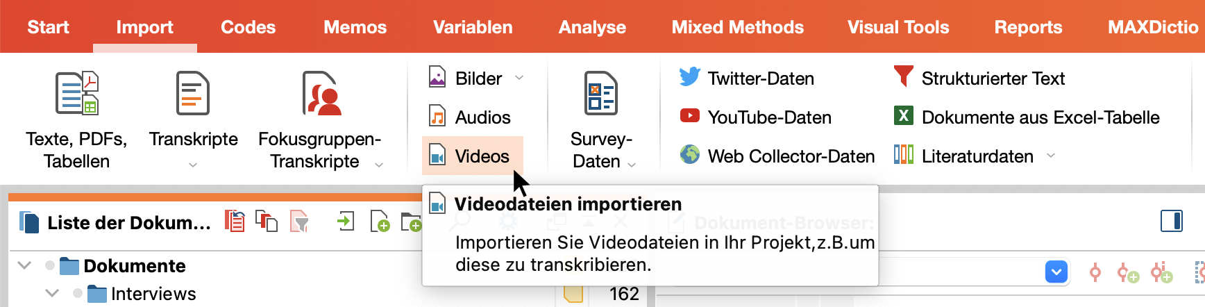 Datenimport starten über den Tab „Import“ Datenimport starten über den Tab „Import“