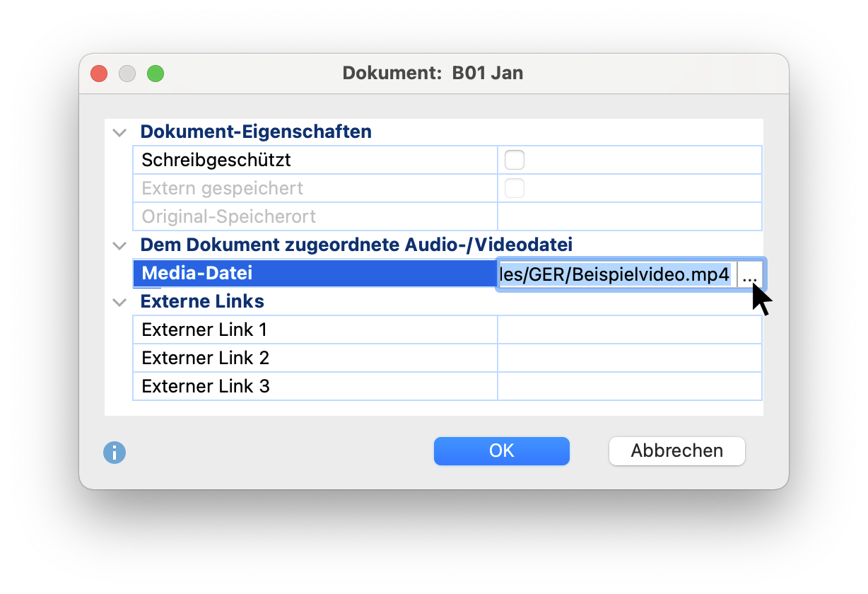 Zugeordnete Datei nachträglich ändern in den Eigenschaften eines Dokuments Zugeordnete Datei nachträglich ändern in den Eigenschaften eines Dokuments