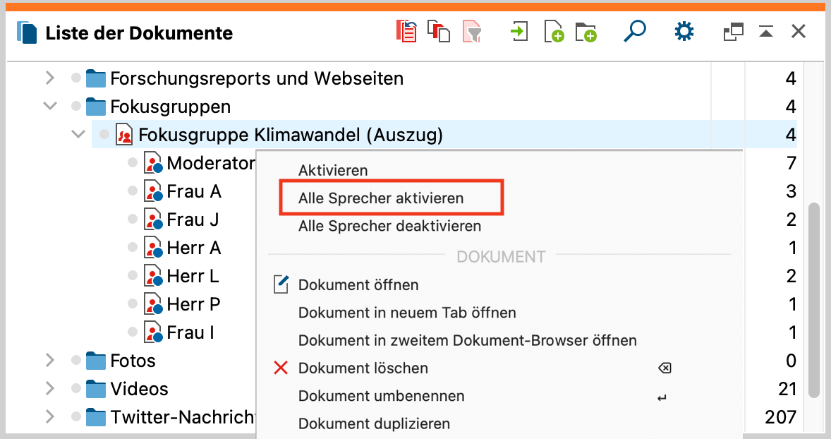 Alle Sprechenden einer Fokusgruppe aktivieren Alle Sprechenden einer Fokusgruppe aktivieren