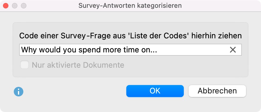 Code auswählen, der die Antworten auf die offene Frage enthält Code auswählen, der die Antworten auf die offene Frage enthält