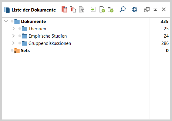 Thematische Analyse: Literatur und empirisches Material in der Liste der Dokumente