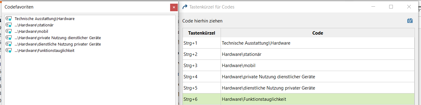 Thematische Analyse: Codefavoriten und Tastenkürzel für Codes