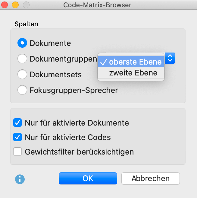 Optionen einstellen für die Darstellung des Code-Matrix-Browser Optionen einstellen für die Darstellung des Code-Matrix-Browser
