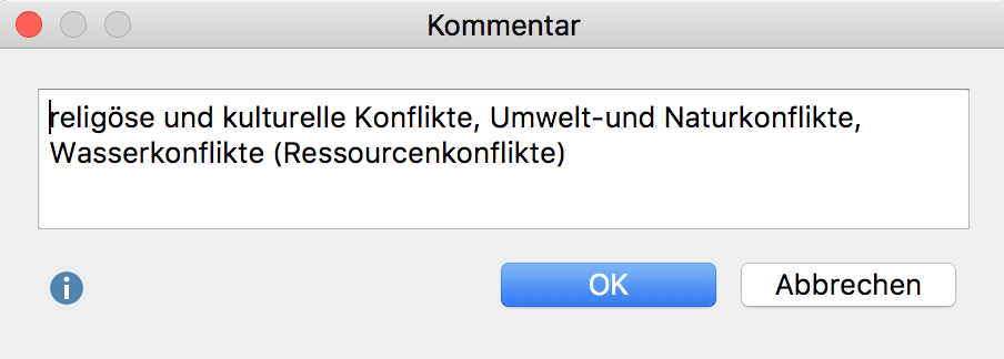Fenster zur Eingabe eines Coding-Kommentars Fenster zur Eingabe eines Coding-Kommentars