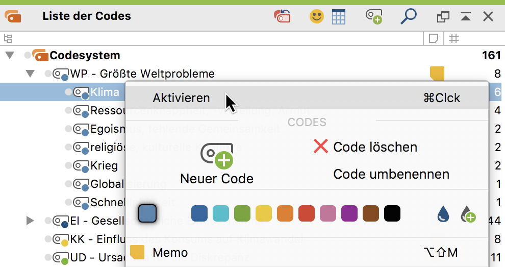 Code aktivieren mit Hilfe des Kontextmenüs Code aktivieren mit Hilfe des Kontextmenüs