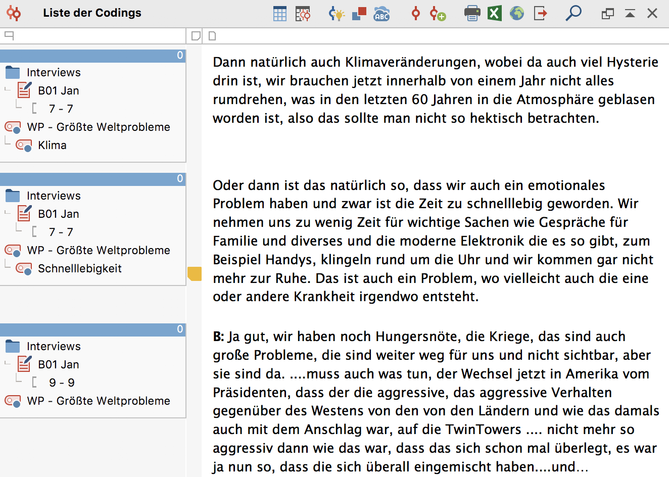 Gefundene Segmente im Fenster Liste der Codings Gefundene Segmente im Fenster Liste der Codings
