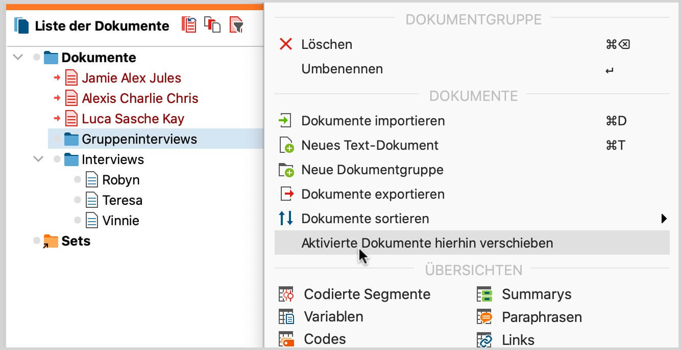 Alle aktivierten Dokumente auf einmal in eine Dokumentgruppe verschieben Alle aktivierten Dokumente auf einmal in eine Dokumentgruppe verschieben