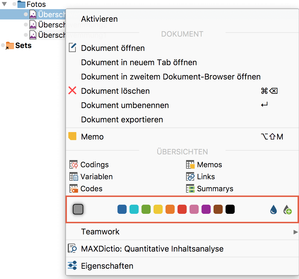 Farbe im Kontextmenü eines Dokuments auswählen Farbe im Kontextmenü eines Dokuments auswählen