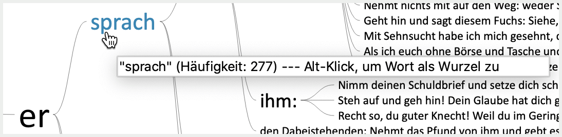 Tooltip auf einem Wort informiert über dessen Häufigkeit Tooltip auf einem Wort informiert über dessen Häufigkeit