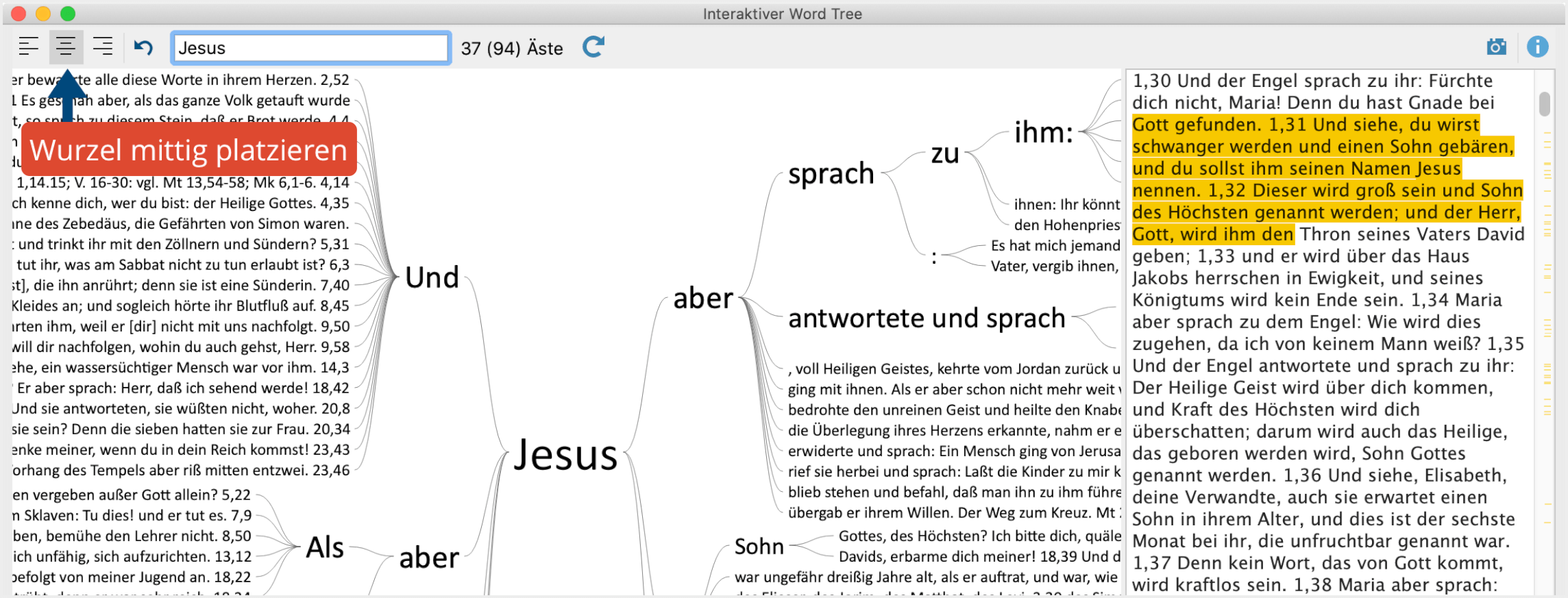 Wurzel „Jesus“ mittig platziert Wurzel „Jesus“ mittig platziert