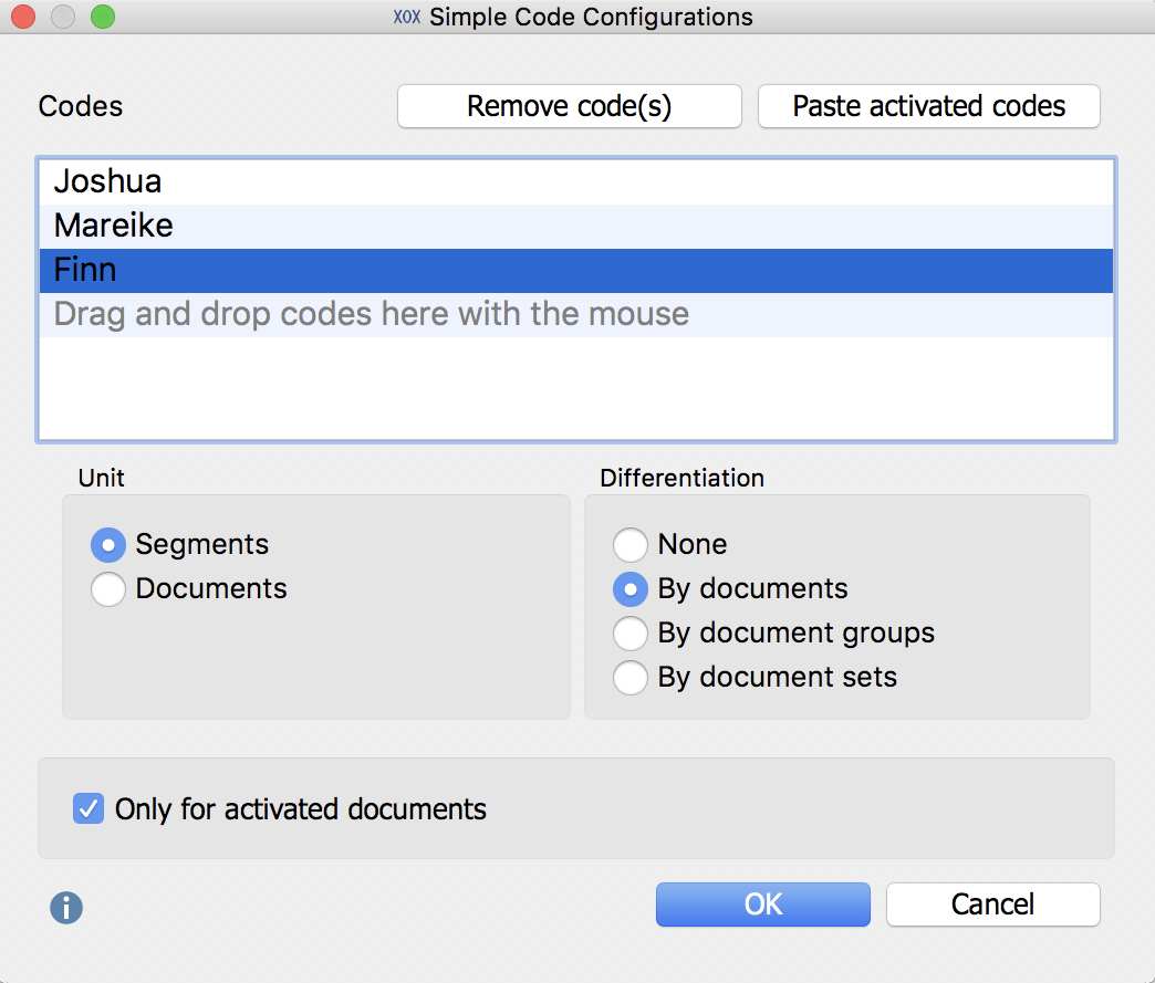 Selecting codes for simple code configurations Selecting codes for simple code configurations
