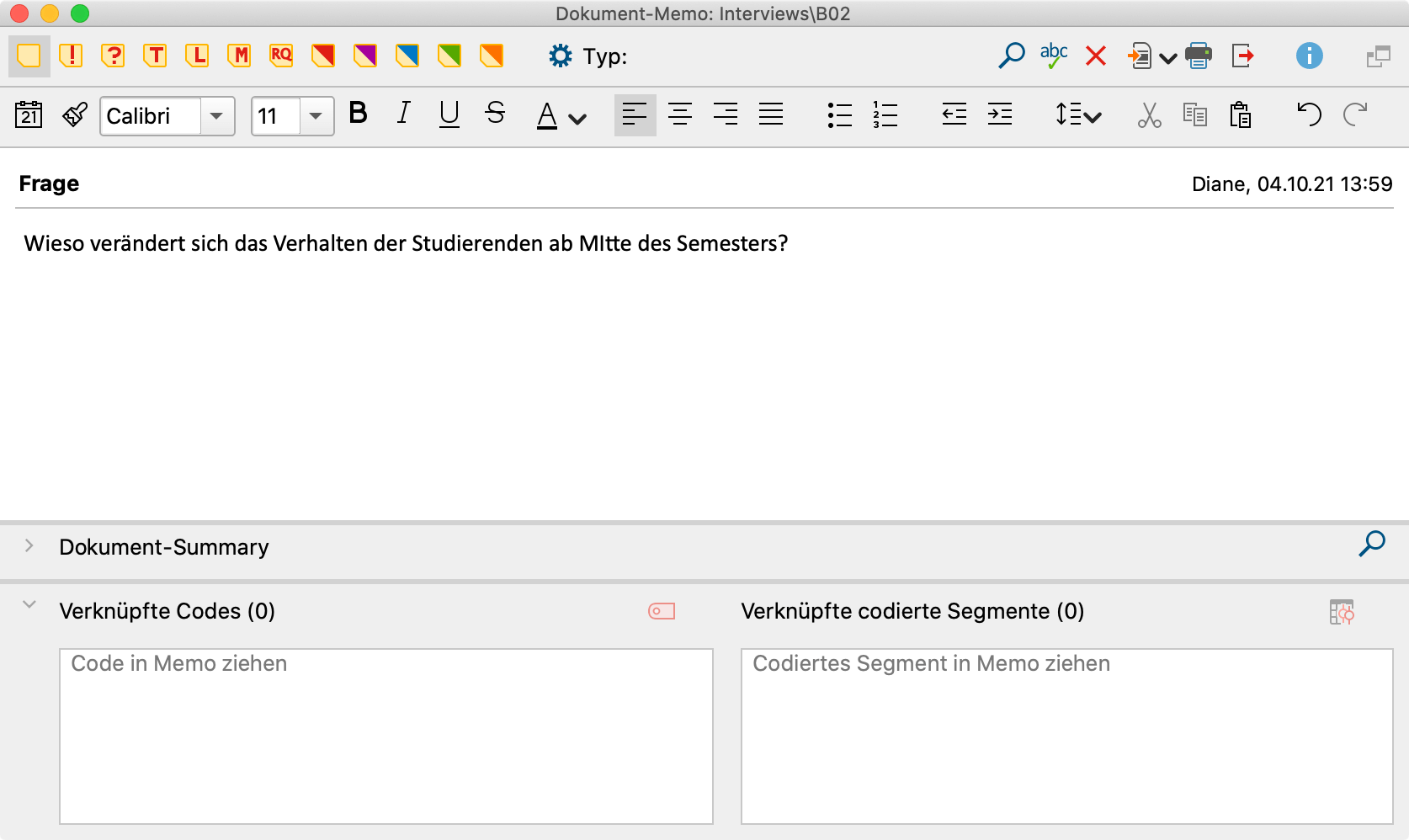 Memofenster in MAXQDA