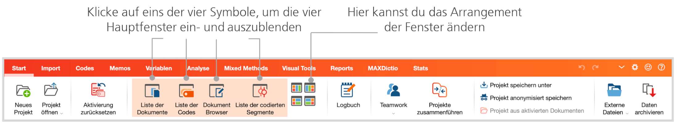 Menüband Start MAXQDA 2022