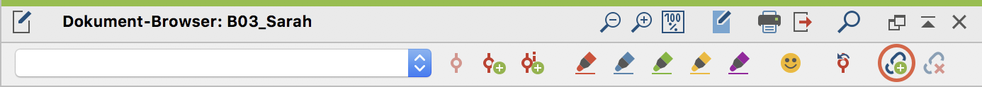 Quickbutton in der Codierleiste des 'Dokument-Browsers' Quickbutton, um einen Dokument-Link zu setzen
