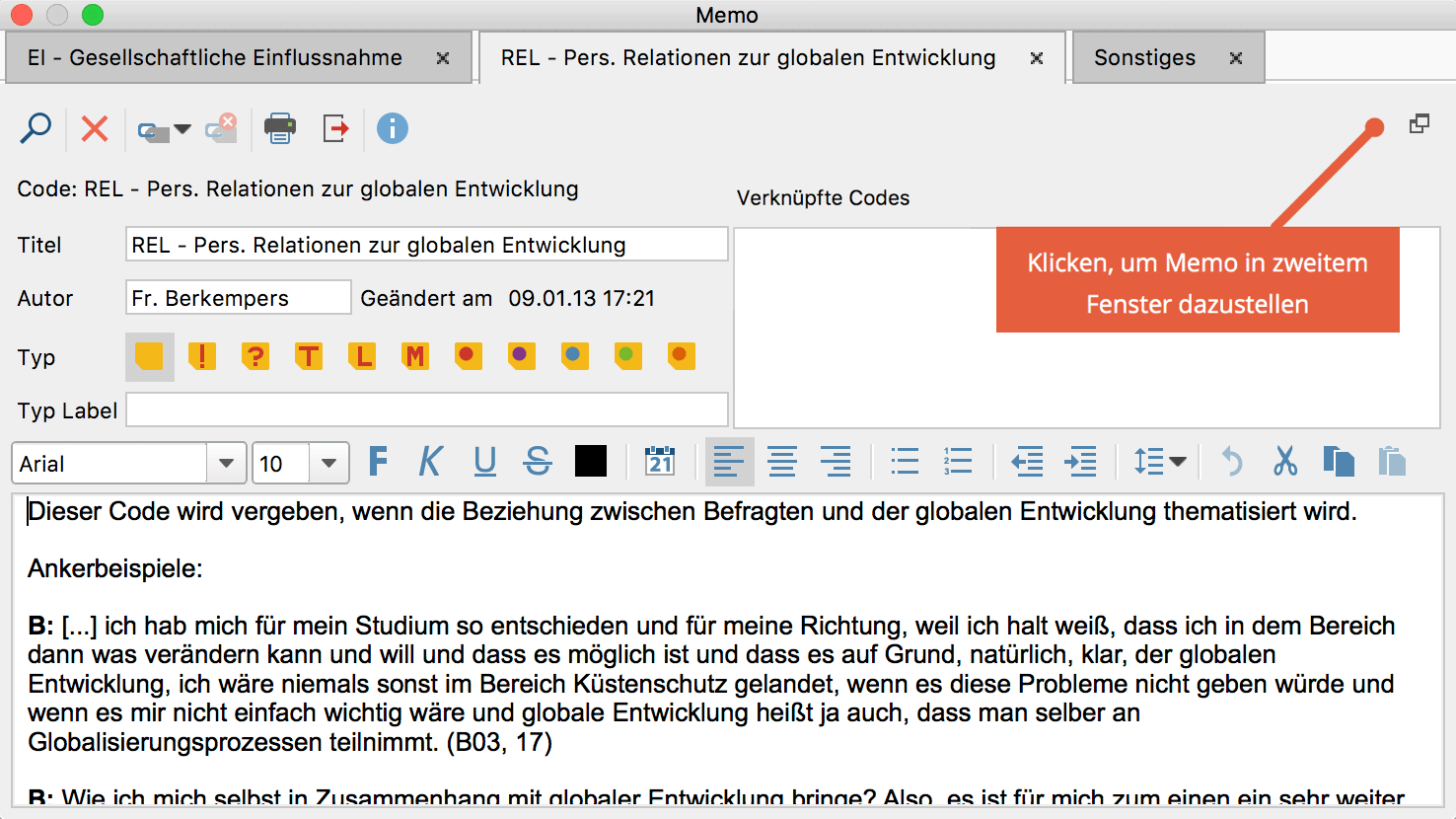 Mehrere geöffnete Memos in Tab-Darstellung
Mehrere geöffnete Memos in Tab-Darstellung